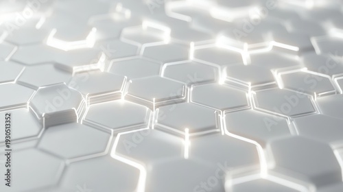 Abstract white hexagonal grid pattern with light highlights.