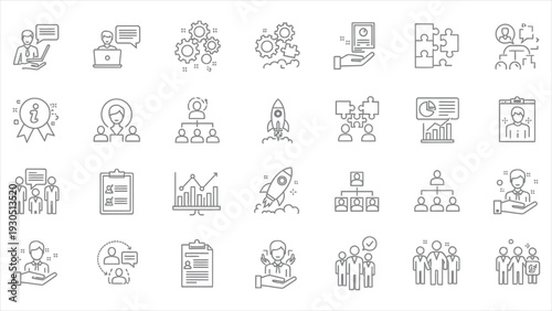 Comprehensive Set of 24 Business Management and HR Line Icons
