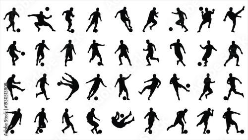 Set of 36 Football (Soccer) Player Silhouettes
