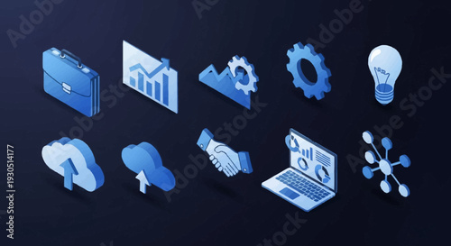 Collection of Business Icons in Blue.