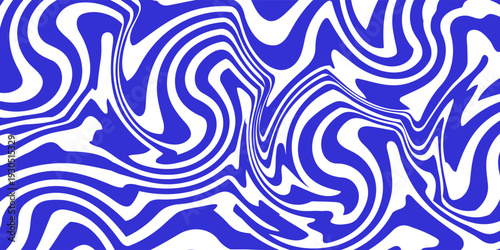 Blue wavy lines abstract background. Trendy psychedelic retro style backdrop. Waves, swirl and twirl pattern. Twisted distorted vector texture. Y2k aesthetic design