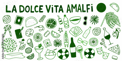 La dolce vita amalfi a colorful hand drawn illustration of italian summer