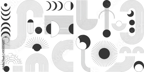 Geometric shapes and lines in black and white