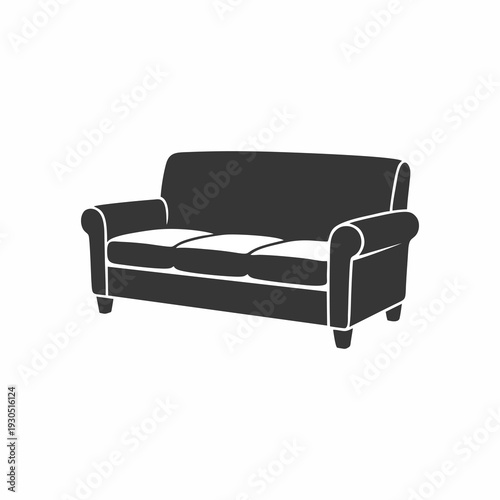 Black and white vector illustration of a comfortable three seater sofa couch