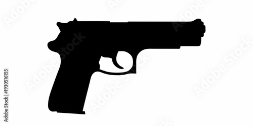 Silhouette of a semi automatic handgun against a white background