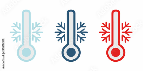 Three thermometers displaying cold normal and hot temperatures