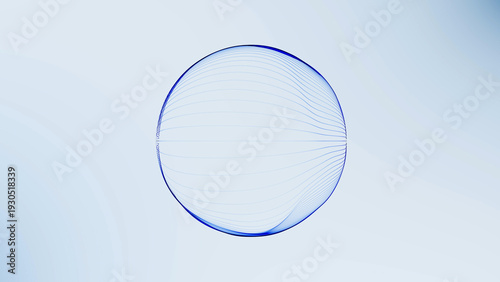 Clean blue wireframe sphere with thin flowing lines on soft light gradient background, minimal digital globe geometry for corporate technology, data visualization and modern abstract design
