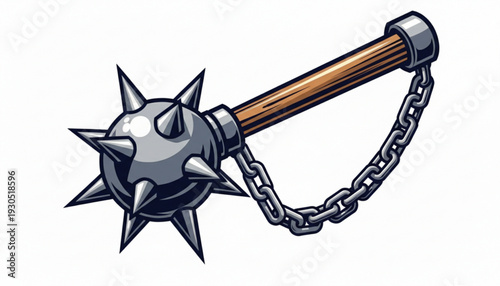 Cartoon Medieval Flail Weapon with Chain