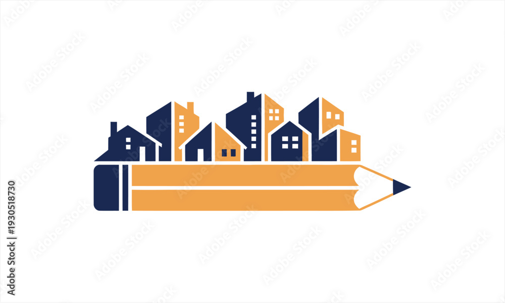 Obraz premium Creative Cityscape Pencil Logo Design for Architectural and Real Estate Concepts.