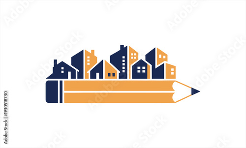 Creative Cityscape Pencil Logo Design for Architectural and Real Estate Concepts.
