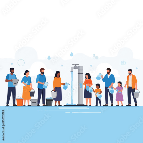 People waiting in line for clean drinking water