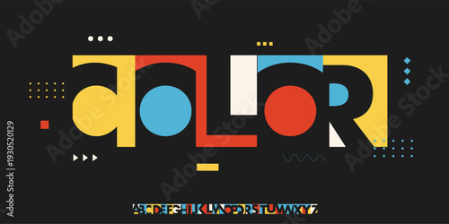 Color Font Logo Alphabet Bauhaus Art Letter Set Modern Typography, Creative Typographic Design for Title Text, Colours Poster Headline, Type Symbol Logotype, Negative Space Fonts. Vector Typeface