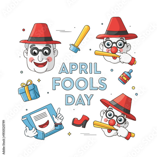 April Fools Day Cartoon Characters with Prank Items