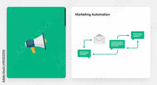 Marketing Automation Megaphone and Flowchart Diagram.