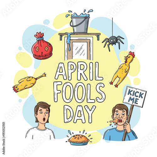 April Fools Day prank concept with cartoon characters
