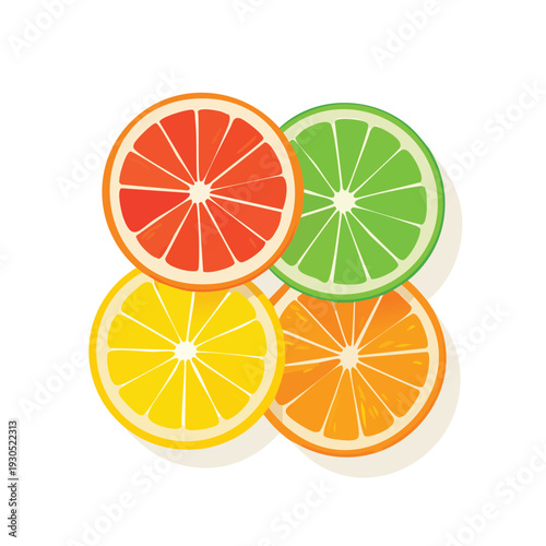 Colorful fruit slices composition on white background