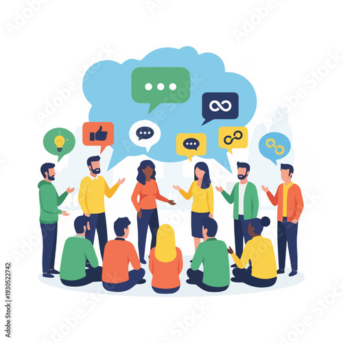 Diverse group of people communicating and brainstorming ideas