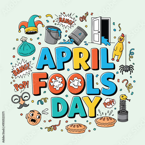 Colorful April Fools Day illustrations and symbols