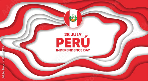 Peru Independence Day 28 July Red and White Paper Cut Style Vector Background