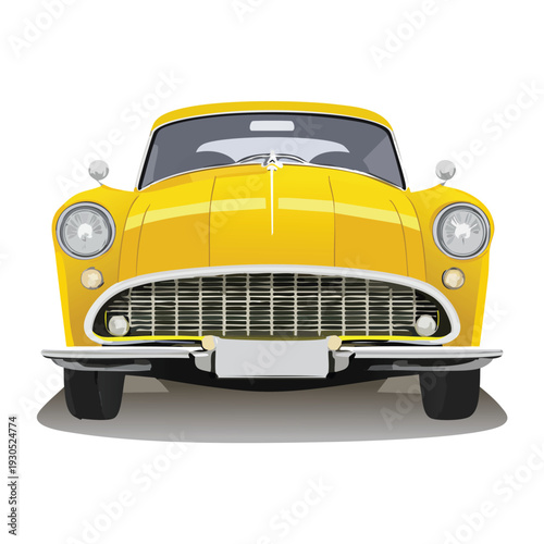 Classic yellow automobile front view illustration