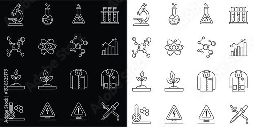 Science Laboratory Flat Line Icon Set – Chemistry, Biology and Research Vector Collection