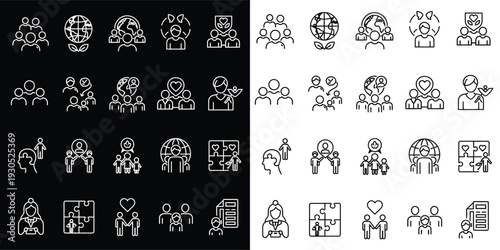 Community and Social Support Line Icons Set – Flat Vector Square Format