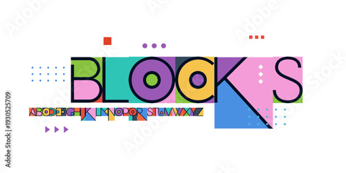 Art Blocks Font Logo Alphabet Geometric Letter Set Modern Typography, Creative Typographic Design for Title Text, Colours Poster Headline, Type Symbol Logotype, Negative Space Fonts. Vector Typeface