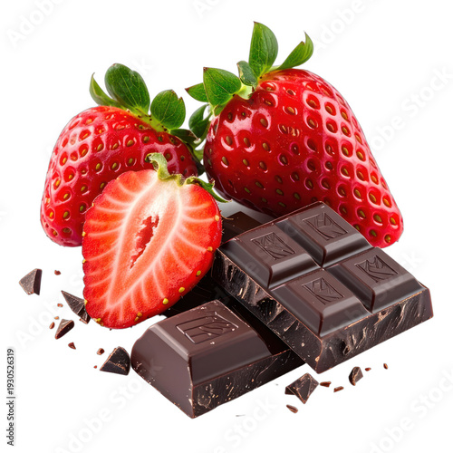 A delicious composition featuring fresh strawberries and dark chocolate on a black backdrop.