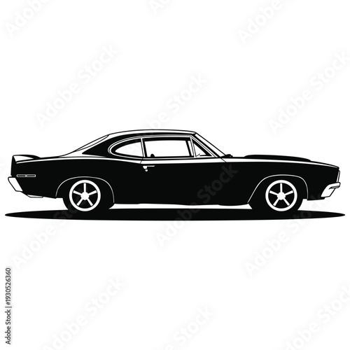 Classic American Muscle Car Silhouette Side View Vector Illustration