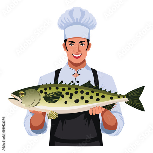 Chef holding freshly caught fish presentation