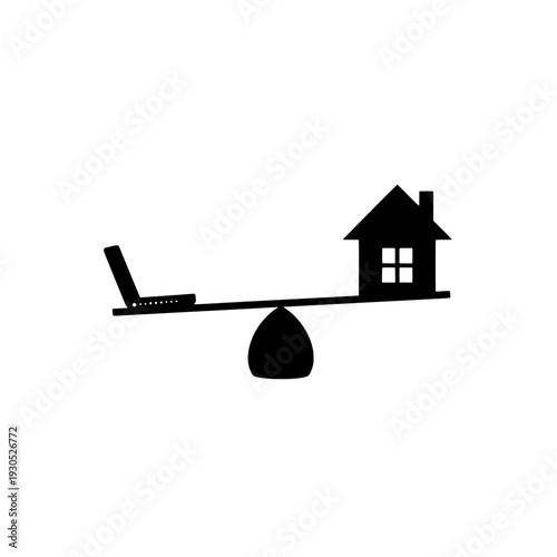 Illustration of a seesaw with a house on one side and a laptop on the other