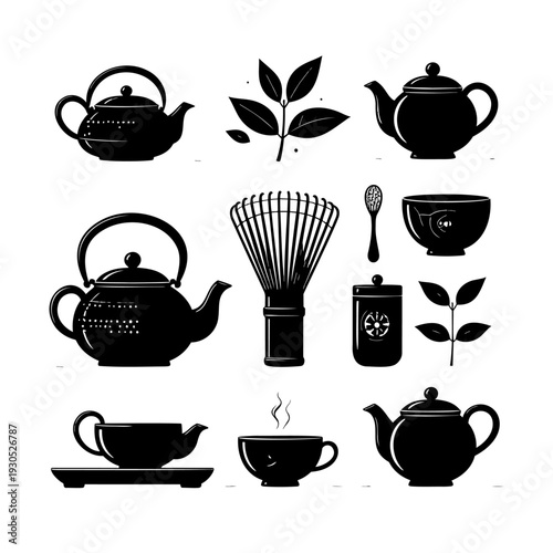 Tea Set Silhouette Collection Illustration.