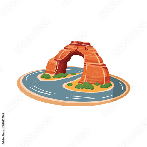 Cartoon illustration of a red rock arch formation
