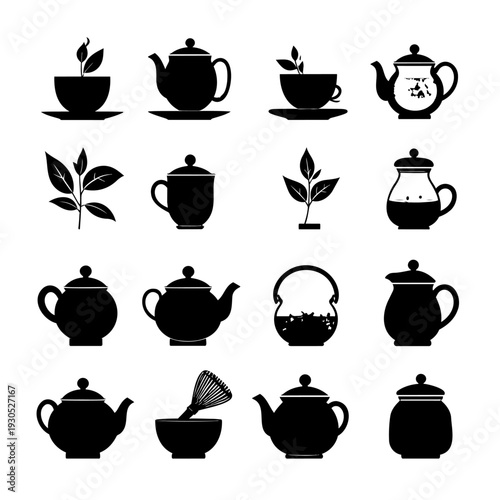 Tea Cups and Teapots Silhouettes.