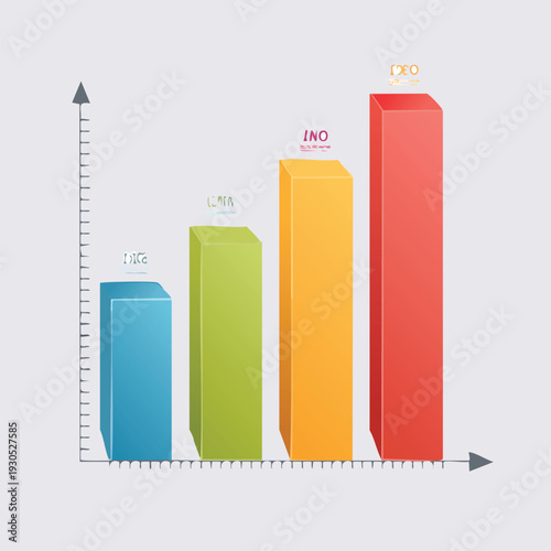 Colorful 3 d bar graph indicating data and trends on a light background
