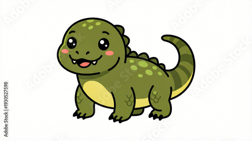 Adorable Komodo Dragon Vector Illustration, Cute Monitor Lizard Cartoon Character for Kids.