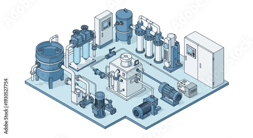 Industrial Water Treatment Plant Isometric Diagram.
