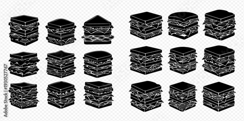 Set of black and white sandwich icons, perfect for menus, food blogs, or culinary designs.