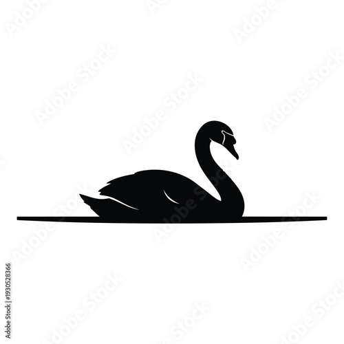A majestic swan glides effortlessly on serene lake water, an elegant illustration from a side viewpoint showcasing nature.