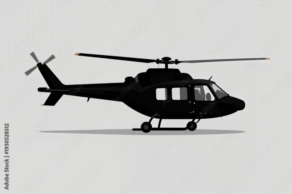 Fototapeta premium Black Helicopter Silhouette Side View Isolated on Light Gray Background Minimalist Vector Illustration for Aviation Transport or Emergency Services Design