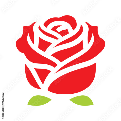 Red Rose Graphic Illustration with Leaves.