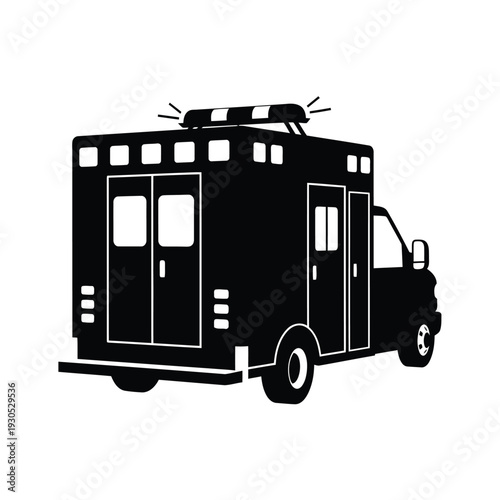 A black emergency response vehicle with lights is parked, viewed from the side.