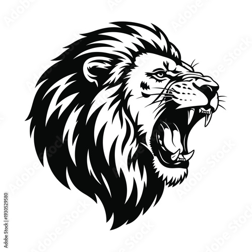 A bold lion illustration roars with majestic mane in graphic design