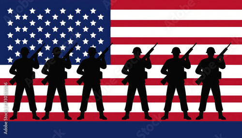 Soldiers standing guard against usa flag background