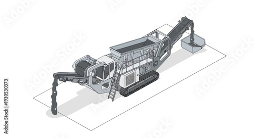 Isometric illustration of a mobile crushing and screening plant with a conveyor belt system for material processing.
