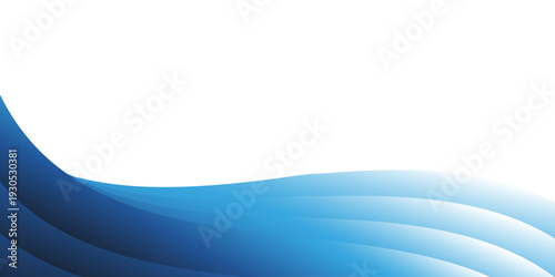 Minimal abstract background with overlapping translucent blue waves on the bottom and white copy space on the top, ideal for modern layouts, presentations, or text placement.