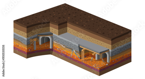 3D illustration of a cutaway building structure showing layered construction and internal architecture.