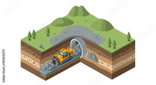 Underground Tunnel Construction with Heavy Machinery.