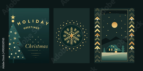 Festive holiday card designs with winter themes and modern aesthetics