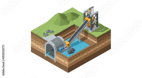 Underground Water Extraction System with Pump and Pipeline.